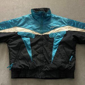 Vintage Polaris Snowmobile Racing Thermoloft Jacket Men XL Black Blue Nylon USA